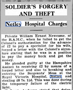 Pte William Newcome at Netley Hospital 1935