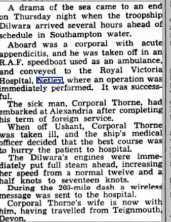 Corporal Thorne at Netley Hospital 1936
