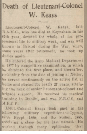 Lt-Colonel W Keays at Netley Hospital