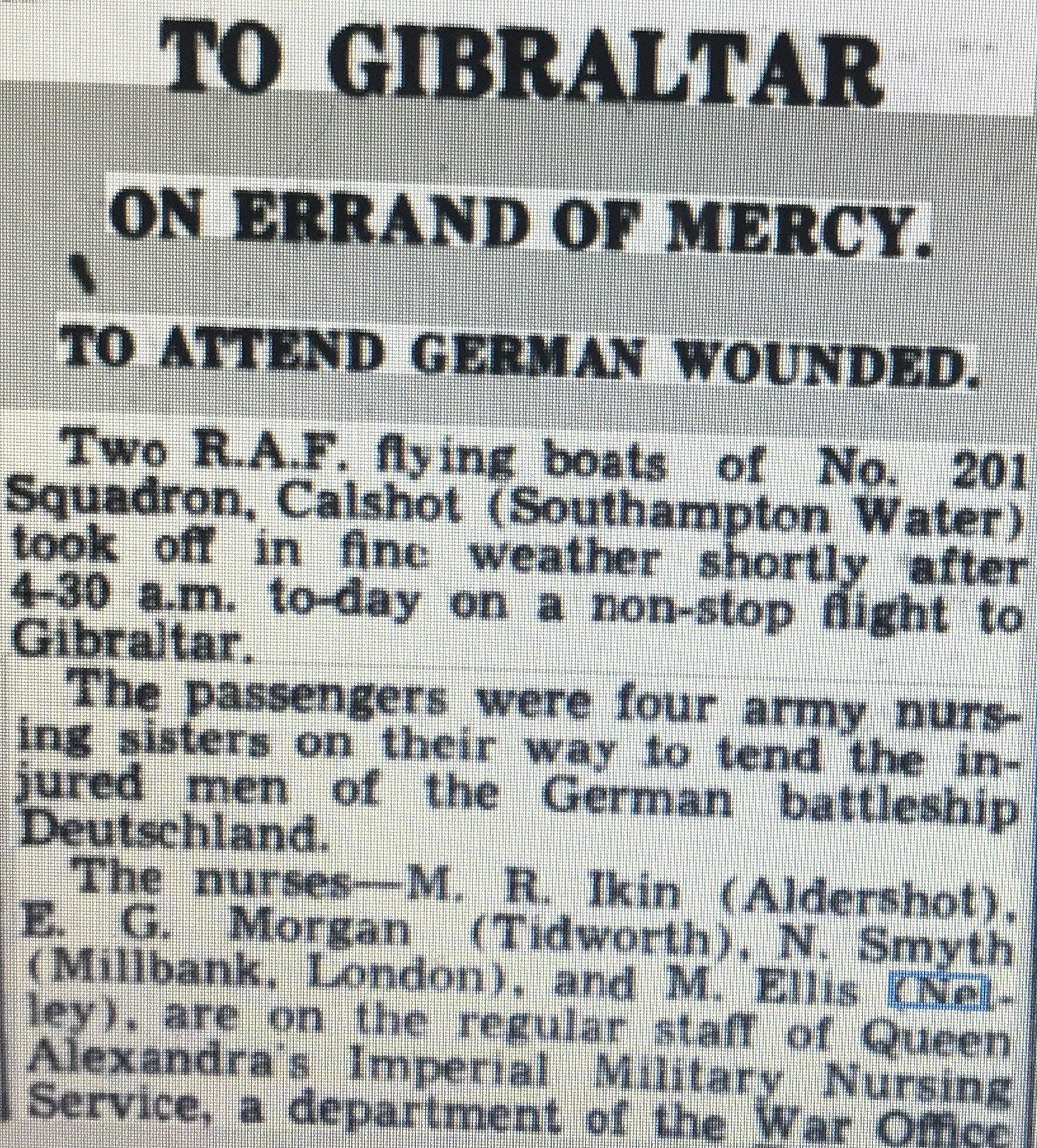 Nurse Ellis shipped out of Netley Hospital 1937