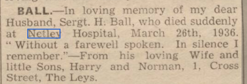 Sergeant Harry Ball In Memoriam 1937