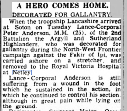 Lance Corporal Anderson at Netley Hospital 1937