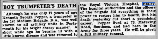 Trumpeter Kenneth G Pepper at Netley Hospital 1937