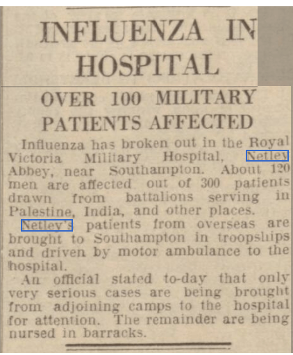Influenza Outbreak at Netley Hospital 1937