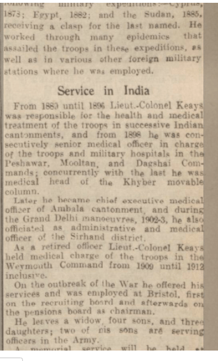 Lt Colonel W Keays at Netley Hospital