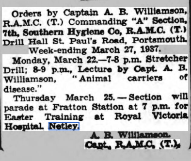 RAMC Movements at Netley Hospital 1937