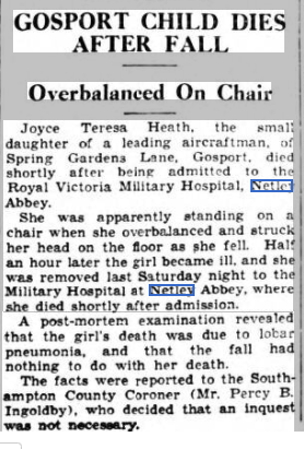 Joyce Teresa Heath at Netley Hospital in 1937