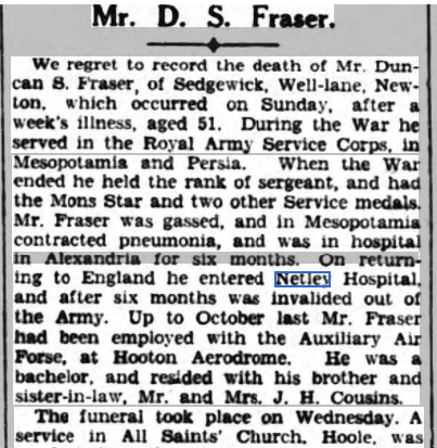 Duncan Fraser at Netley Hospital