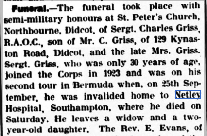 Sergeant Charles Griss at Netley Hospital 1938