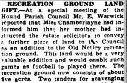New donation of land at Old Netley 1938