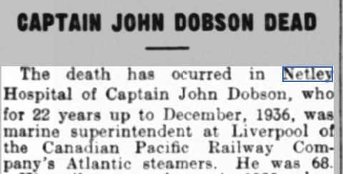 Captain John Dobson at Netley Hospital 1938