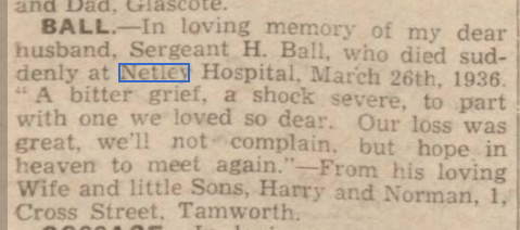 Sgt Harry Ball at Netley Hospital