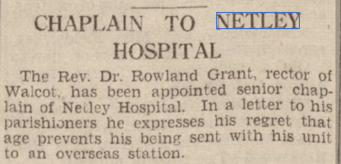Rev Dr Rowland Grant at Netley Hospital 1940