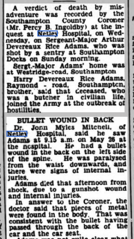 Sgt Major Arthur Adams at Netley Hospital 1940