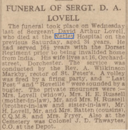 Sergeant D A Lovell at Netley Hospital 1940