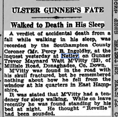 Gunner Trevor McVitty at Netley Hospital 1940