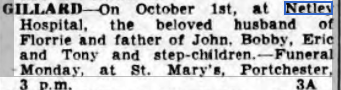 Private Gillard at Netley Hospital 1941