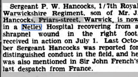 Sergeant P W Hancocks at Netley Hospital 1941