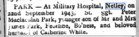 Staff Sgt Peter M Park at Netley Hospital 1943