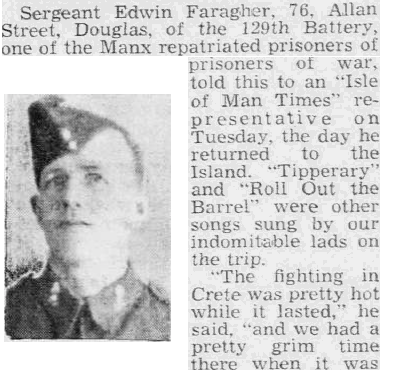Sgt Edwin Faragher repatriated to Netley Hospital 1943