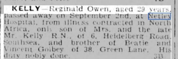 Reginald Owen Kelly at Netley Hospital 1943