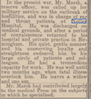 Major Douglas Marsh at Netley Hospital 1939