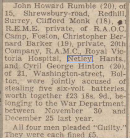 Private Christopher Barker at Netley Hospital 1949