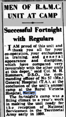 Territorial Army Camp at Netley Hospital 1949