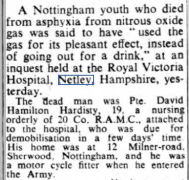 Pte David Hamilton Hardisty at Netley Hospital 1950