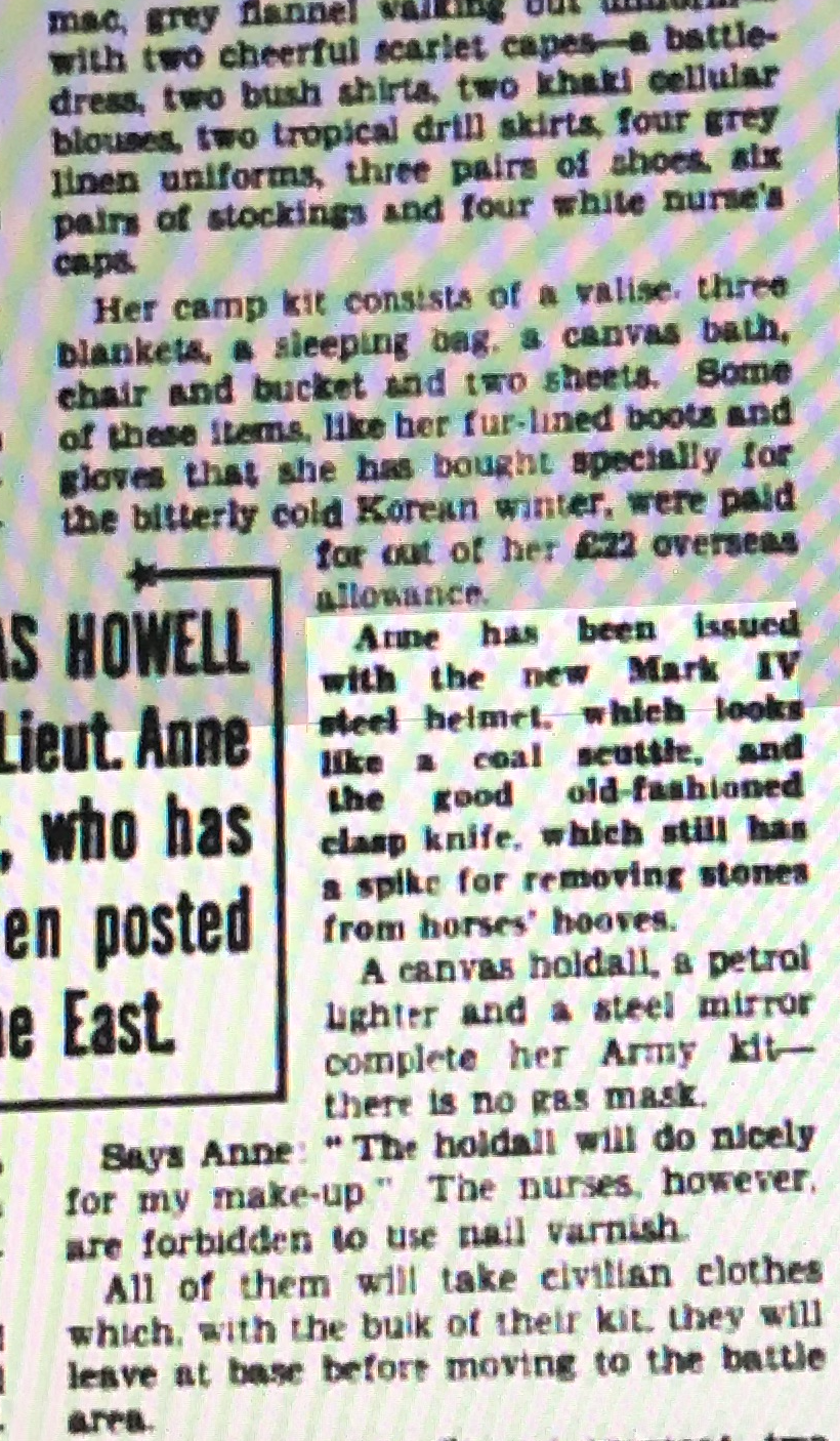 Lt Anne Skinner at Netley Hospital 1950 heading for Korea