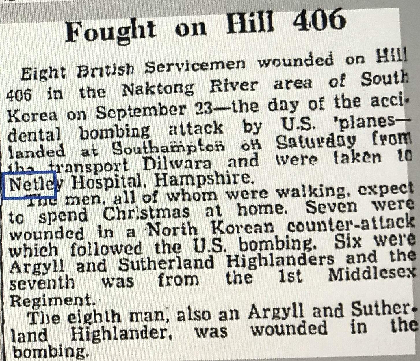 British Servicemen return from Korea to Netley Hospital 1950
