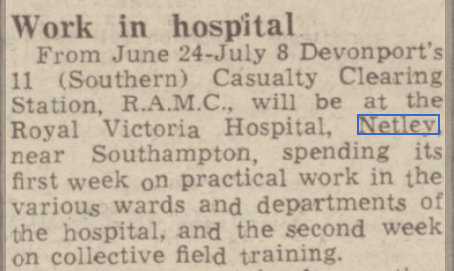 Devonport's llth CCS at Netley Hospital 1950