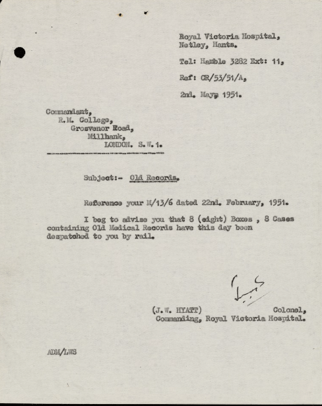 Old Medical Records removed from Netley Hospital 1951