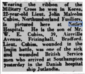 Lt John Cubiss at Netley Hospital 1951