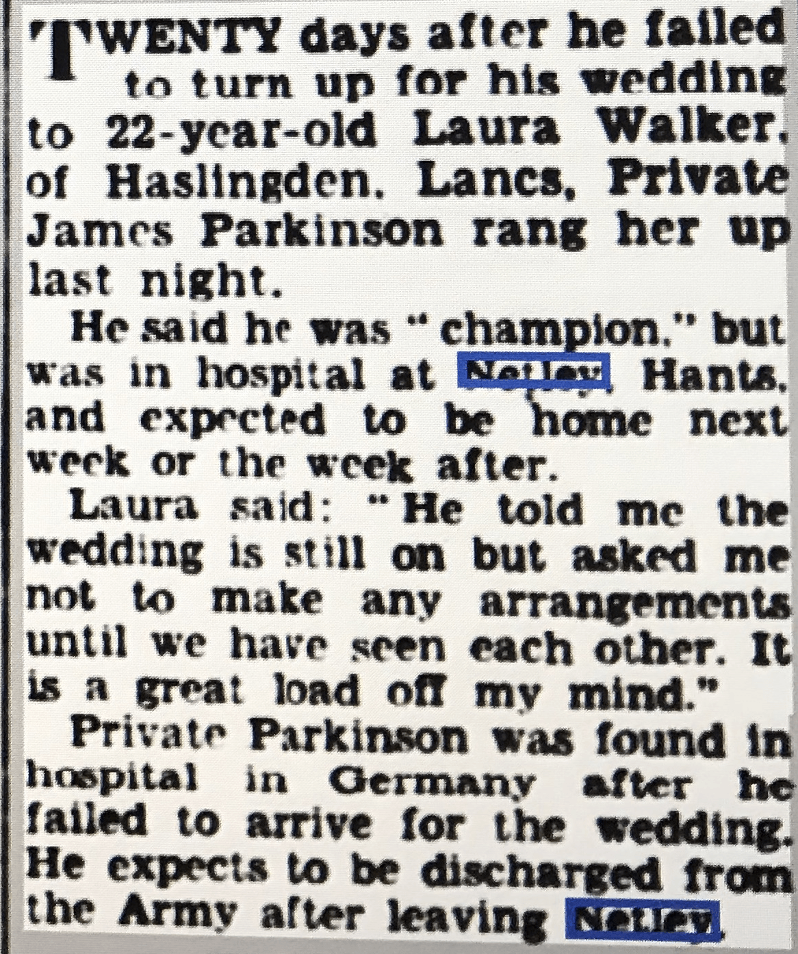 Pte James Parkinson at Netley Hospital 1952