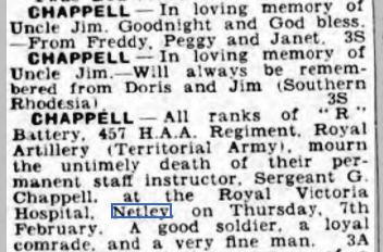 Sergeant Jim Chappell at Netley Hospital 1952