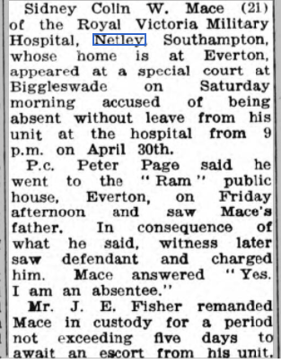 Pte Sidney C W Mace at Netley Hospital 1952