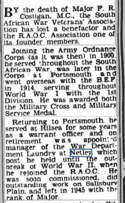 Major F R Costigan at Netley Hospital 1939