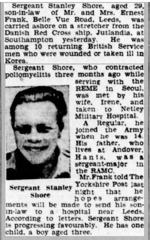 Sergeant Shore at Netley Hospital in 1953