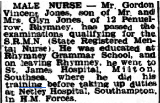 Gordon Vincent Jones at Netley Hospital in 1953
