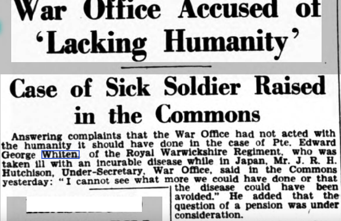 Private Edward G Whiten at Netley Hospital 1954