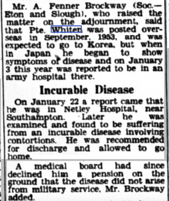 Private Edward G Whiten at Netley Hospital 1954