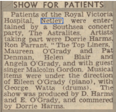Astralites Concert at Netley Hospital 1955