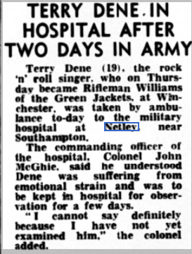 Terry Dene at Netley Hospital 1959