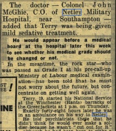 Terry Dene at Netley Hospital 1959