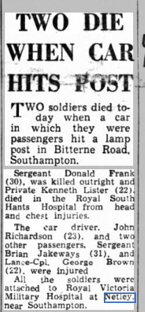 Soldiers at Netley Hospital in 1962 in fatal car crash
