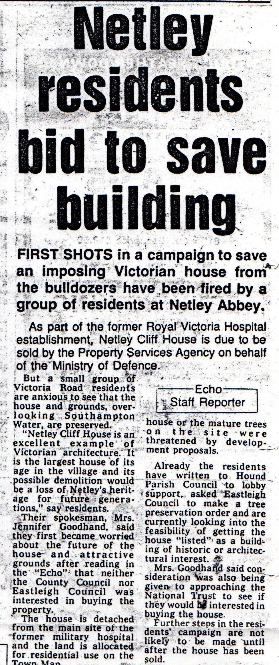 Photo and article from Julie Green's Collection Netley Cliff to be demolished!