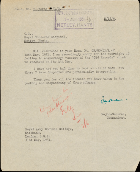 Removal of Medical Records from RVH to RM College 1951