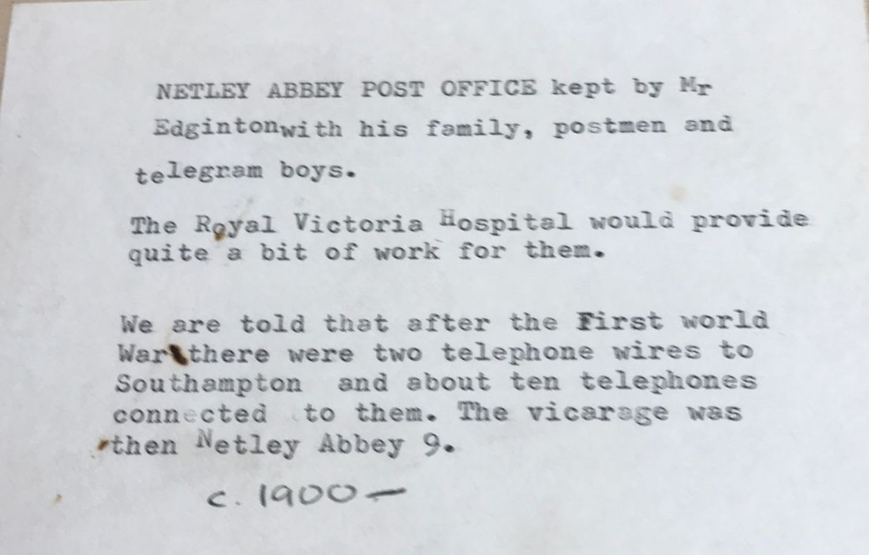 Copy taken at Hampshire Records Office Past Lives + Times of Netley Village - Edginton