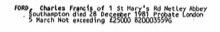 downloaded from Ancestry.co.uk Probate Records for Charles Ford in Netley in 1981